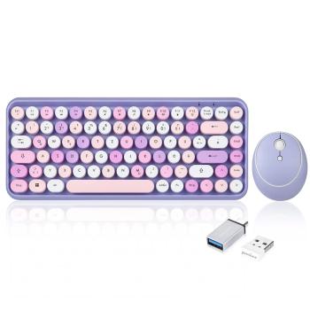 Perixx PERIDUO-713PP DE, Mini Tastatur-Maus Set, Retro Vintage Design, violett