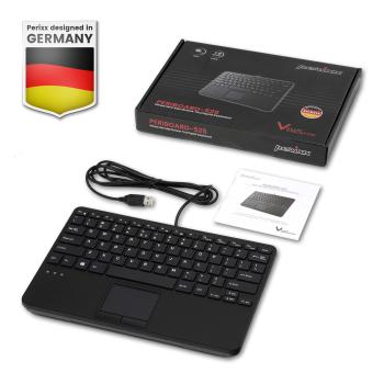 Preview: Perixx PERIBOARD-525 DE B, Mini-USB-Tastatur mit Touchpad, schwarz