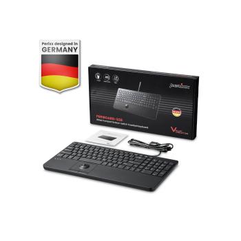 Perixx PERIBOARD-538 H US USB-Tastatur mit Trackball, Scherentasten, 2× USB-Hub