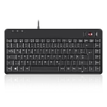 Perixx PERIBOARD-505H PLUS DE, Mini USB-Tastatur, Trackball, Hub, schwarz