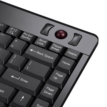 Preview: Perixx PERIBOARD-505H PLUS US, Mini USB-Tastatur, Trackball, Hub, schwarz