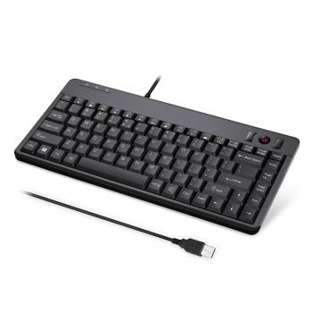 Preview: Perixx PERIBOARD-505H PLUS US, Mini USB-Tastatur, Trackball, Hub, schwarz