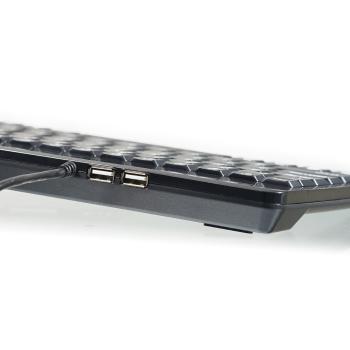 Perixx PERIBOARD-505H PLUS US, Mini USB-Tastatur, Trackball, Hub, schwarz
