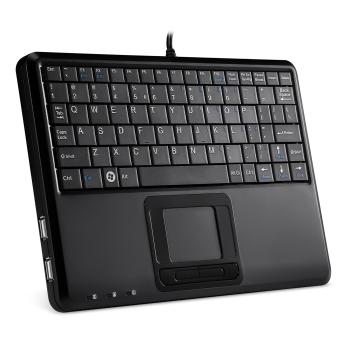 Preview: Perixx PERIBOARD-510 H PLUS US, Mini USB-Tastatur, Touchpad, Hub, schwarz