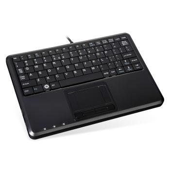 Preview: Perixx PERIBOARD-510 H PLUS US, Mini USB-Tastatur, Touchpad, Hub, schwarz