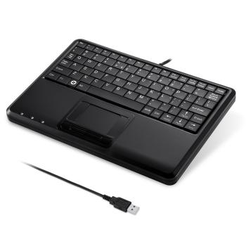 Preview: Perixx PERIBOARD-510 H PLUS US, Mini USB-Tastatur, Touchpad, Hub, schwarz