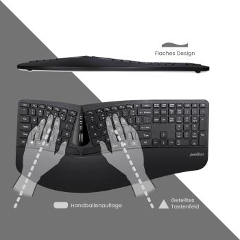 Preview: Perixx PERIDUO-605 DE, Tastatur- und Maus-Set, kabellos, ergonomisch, schwarz