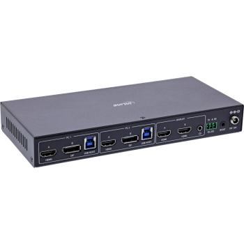Preview: InLine® KVM Switch, 2-fach, HDMI & DP, Dual Monitor, 4K60Hz, USB Hub, schwarz