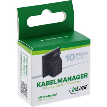 10er Pack InLine® Kabelmanager Klebesockel M, Nylon, 3M-Klebepad, schwarz