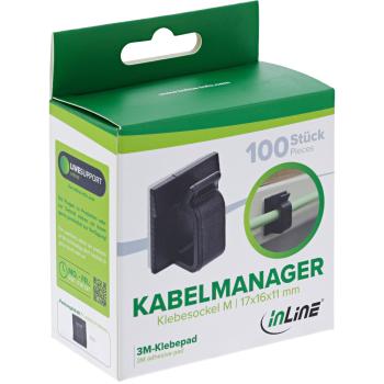 100er Pack InLine® Kabelmanager Klebesockel M, Nylon, 3M-Klebepad, schwarz