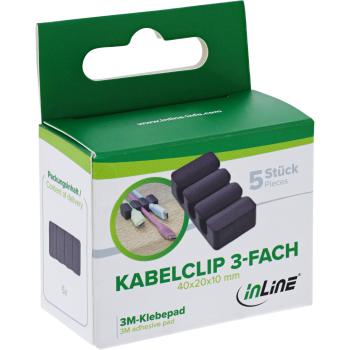 5er Pack InLine® Kabelclip, 3-fach, selbstklebend, schwarz