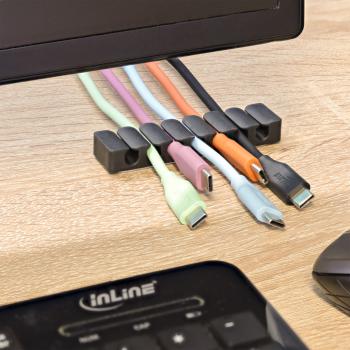 5er Pack InLine® Kabelclip, 7-fach, selbstklebend, schwarz