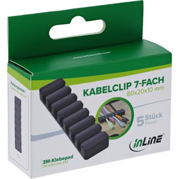 5er Pack InLine® Kabelclip, 7-fach, selbstklebend, schwarz
