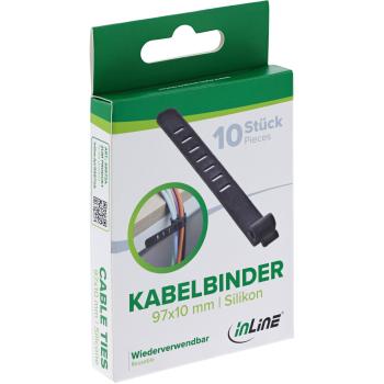 10er Pack InLine® Kabelbinder Silikon, wiederverschließbar, 97x10mm, schwarz