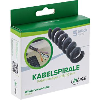 5er Pack InLine® Kabelspirale, Kabelmanager 1-fach, 65x30mm, schwarz