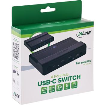 Preview: InLine® USB-C Switch, Umschalter für 2 PCs, 4-Port Hub, USB 3.2 Gen.1, schwarz