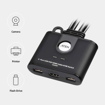Preview: ATEN CS22HF 2-Port USB HDMI Kabel KVM-Switch mit Remote, FHD