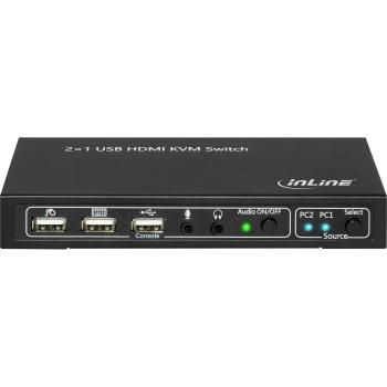 Preview: InLine® KVM Desktop Switch, 2-fach, HDMI 4K2K, USB 2.0 Hub, mit Audio