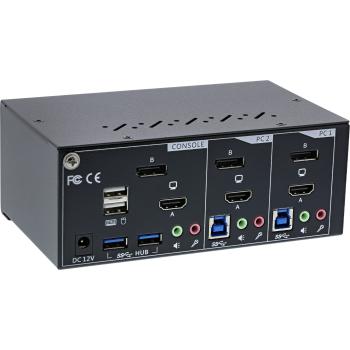 Preview: InLine® KVM Desktop Switch, 2-fach, Dual Monitor, DP+HDMI, 4K, USB 3.0, Audio