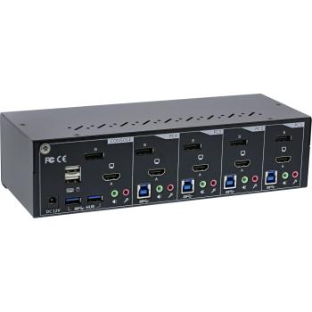 Preview: InLine® KVM Desktop Switch, 4-fach, Dual Monitor, DP + HDMI, 4K, USB 3.0, Audio