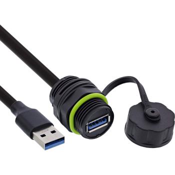InLine® USB-A-Kabelkupplung, IP68, geschirmt, Buchse zu Stecker, 50cm