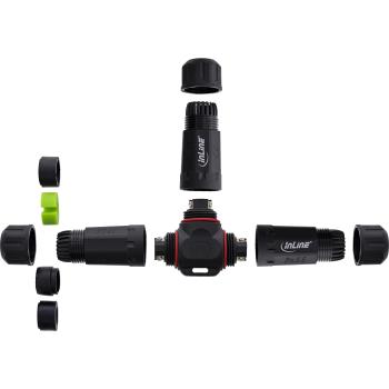 Preview: InLine® Netzkabelkupplung, IP68, 3-polig, 3-Wege, M20, schwarz