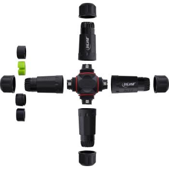 Preview: InLine® Netzkabelkupplung, IP68, 3-polig, 4-Wege, M20, schwarz