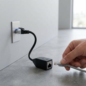 Preview: InLine® RJ45 Schnittstellenschutz Cat.6A S/FTP, RJ45 St./Bu., schwarz, 0,2m
