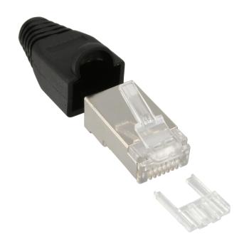 100er Pack InLine® Crimpst. RJ45 gesch., m. Knicksch. & Einfädelh., schwarz bulk