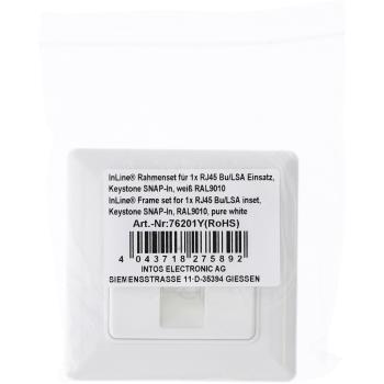 Preview: InLine® Rahmenset für 1x RJ45 Bu/LSA Einsatz, Keystone SNAP-In, weiß RAL9010