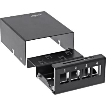 Preview: InLine® Patchfeld-Dose Aufputz für 4x Keystone RJ45, Metall, schwarz RAL9005