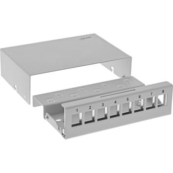 Preview: InLine® Patchfeld-Dose Aufputz für 8x Keystone RJ45, Metall, lichtgrau RAL7035