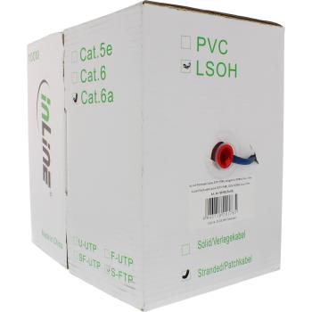 Preview: InLine® Patchkab., S/FTP (PiMf), Cat.6A, 500MHz, halogenfrei, Kupfer, blau, 100m