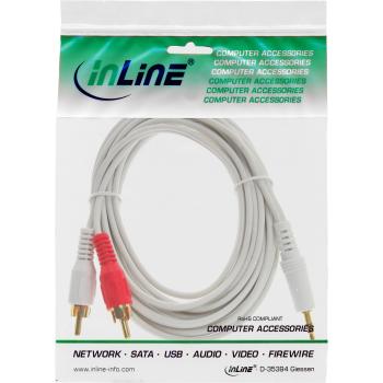 Preview: InLine® Cinch/Klinke Kabel, 2x Cinch Stecker an 3,5mm Klinke Stecker, 3m