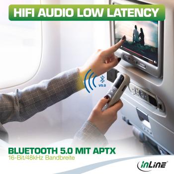 InLine® Flugzeug Bluetooth Audio Transmitter Sender, BT 5.0, aptX HD/LL