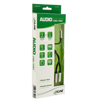 Preview: InLine® Slim Audio Y-Kabel Klinke 3,5mm ST an 2x Klinke BU, 0,15m