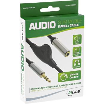 Preview: InLine® Slim Audio Kabel Klinke 3,5mm ST / BU, mit Lautstärkeregler, 0,25m