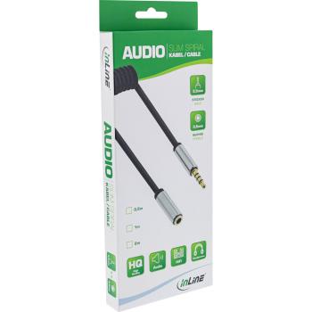 Preview: InLine® Slim Audio Spiralkabel Klinke 3,5mm ST/BU, 4-polig, Stereo, 0.5m