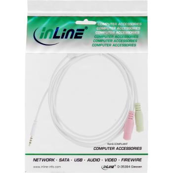 Preview: InLine® Headset Adapterkabel, 3,5mm Stecker an 2x3,5mm Buchse, weiß, 1m
