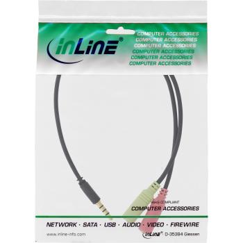 Preview: InLine® Headset Adapterkabel, 3,5mm Stecker an 2x3,5mm Buchse, schwarz, 0,25m