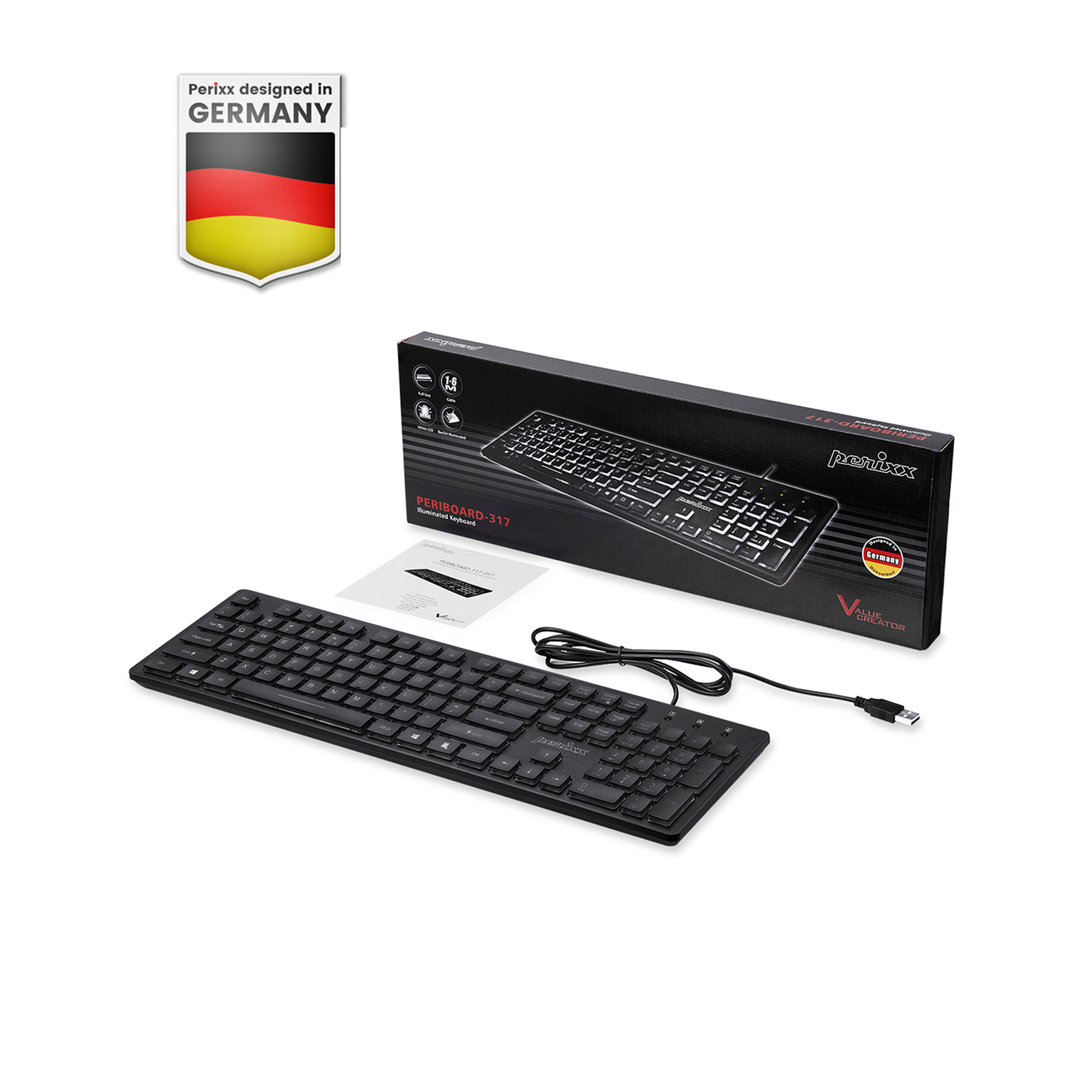 Perixx Periboard-317 Bekabeld LED Toetsenbord - Witte Achtergrondverlichting Spaanse Lay-out