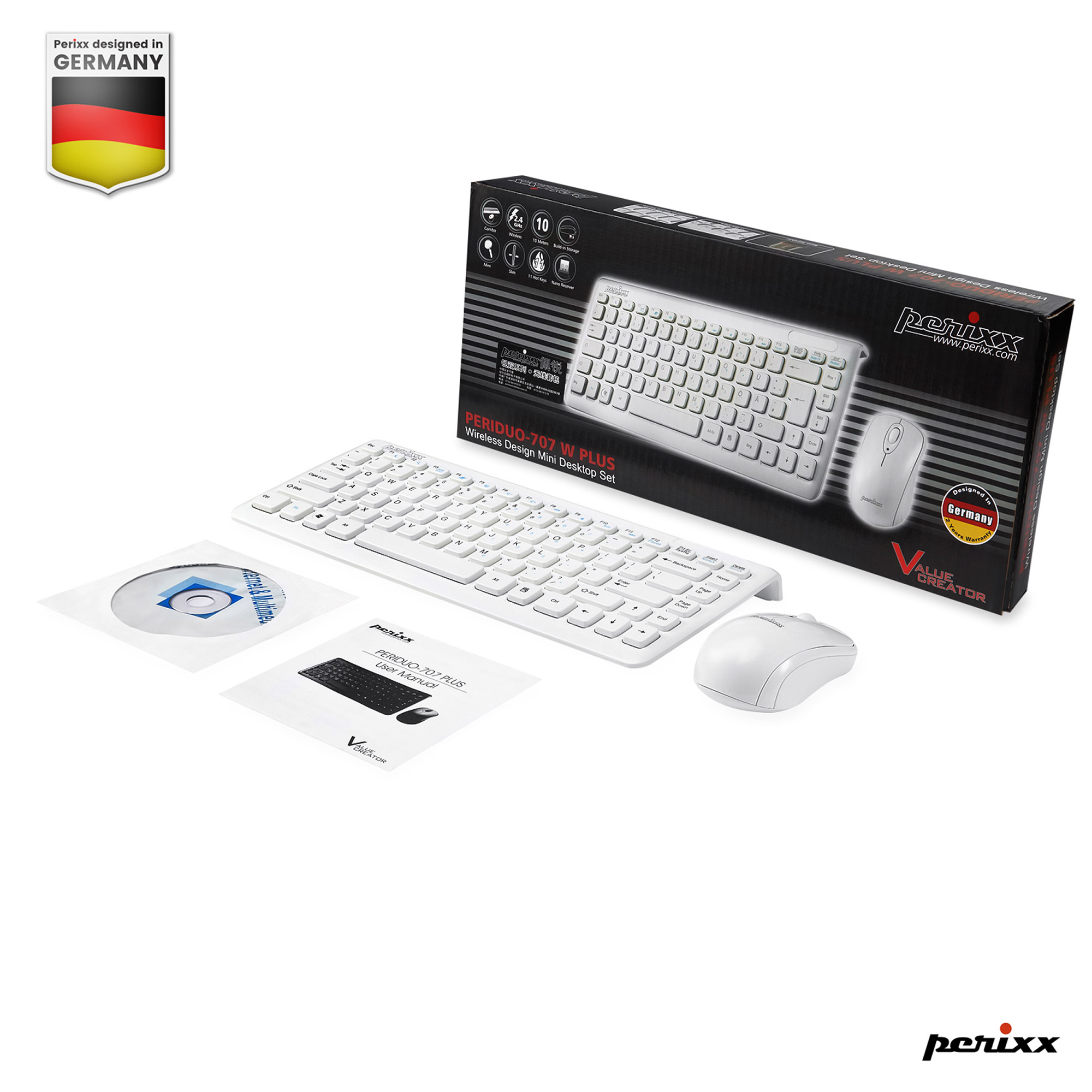 Récepteur USB Nano De Remplacement Perixx PERIDUO-712W - Compatible Modèles Noir Et Blanc - Blanc - 3