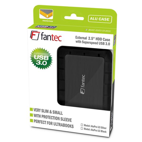 FANTEC AluPro U3 (schwarz) Gehäuse 2,5", USB 3.2