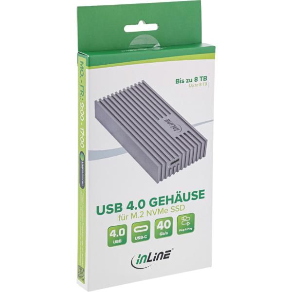 InLine® USB4-Gehäuse, USB-C zu M.2 NVMe SSD, 40Gb/s, Aluminium