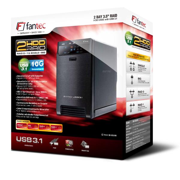 FANTEC QB-X2U31R, 2x 3.5" HDD RAID Gehäuse mit USB 3.2