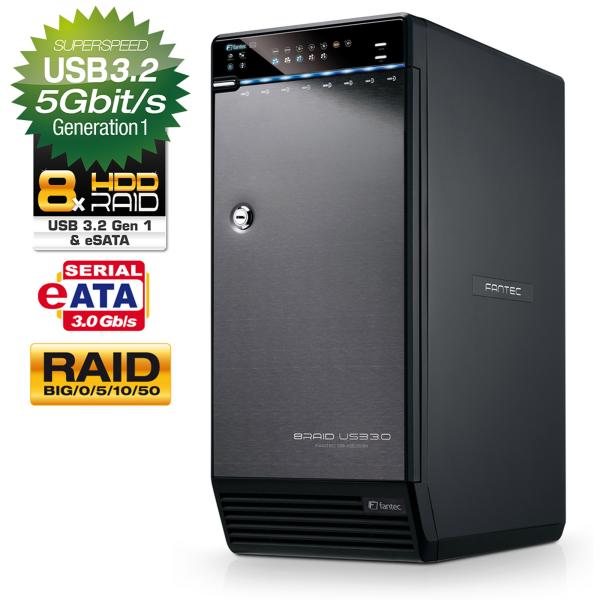 FANTEC QB-X8US3R HDD-Gehäuse 8x 3,5" SATA, mit USB3.2, eSATA, RAID, schwarz