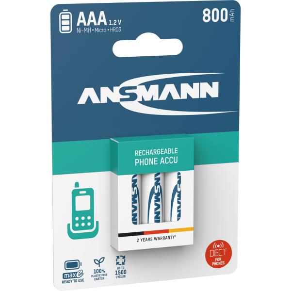 ANSMANN 5030142 NiMH-Akku Micro AAA, Phone DECT, 800mAh, 3er-Pack