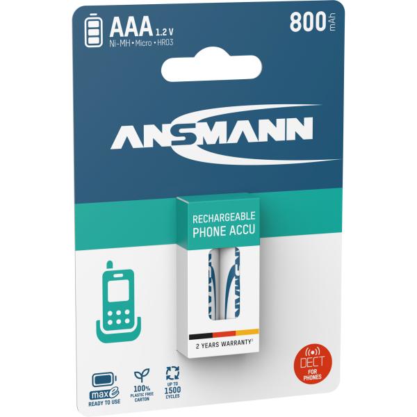ANSMANN 5035332 NiMH-Akku Micro AAA, Phone DECT, 800mAh, 2er-Pack