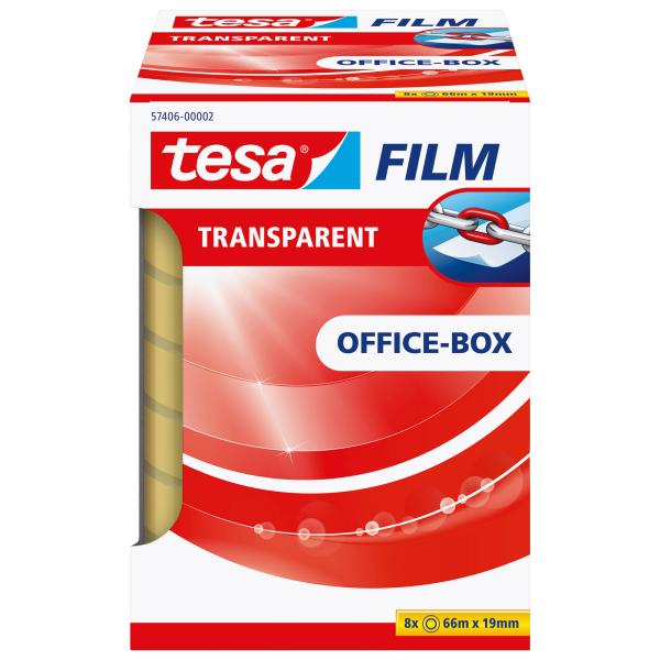 tesafilm® transparent, 8 Rollen, Office Box, 66m x 19mm