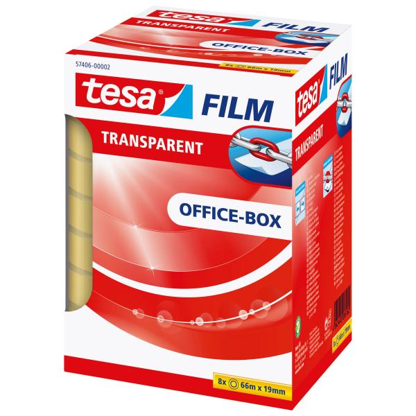 tesafilm® transparent, 8 Rollen, Office Box, 66m x 19mm